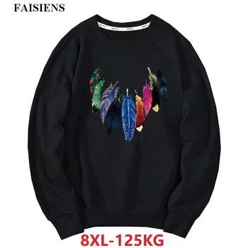

Hipster 8XL Large Size Men Casual Sweatshirts Big 5XL 6XL 7XL Feather High Street Homme Gray Cotton Pullover Autumn Sweatshirts