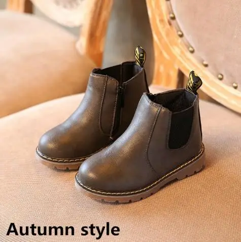 Г. Модные ботинки для маленьких мальчиков и девочек от 1 до 12 лет теплая хлопковая обувь Детские теплые ботинки Ботинки martin детские ботинки на шнуровке - Цвет: Autumn style