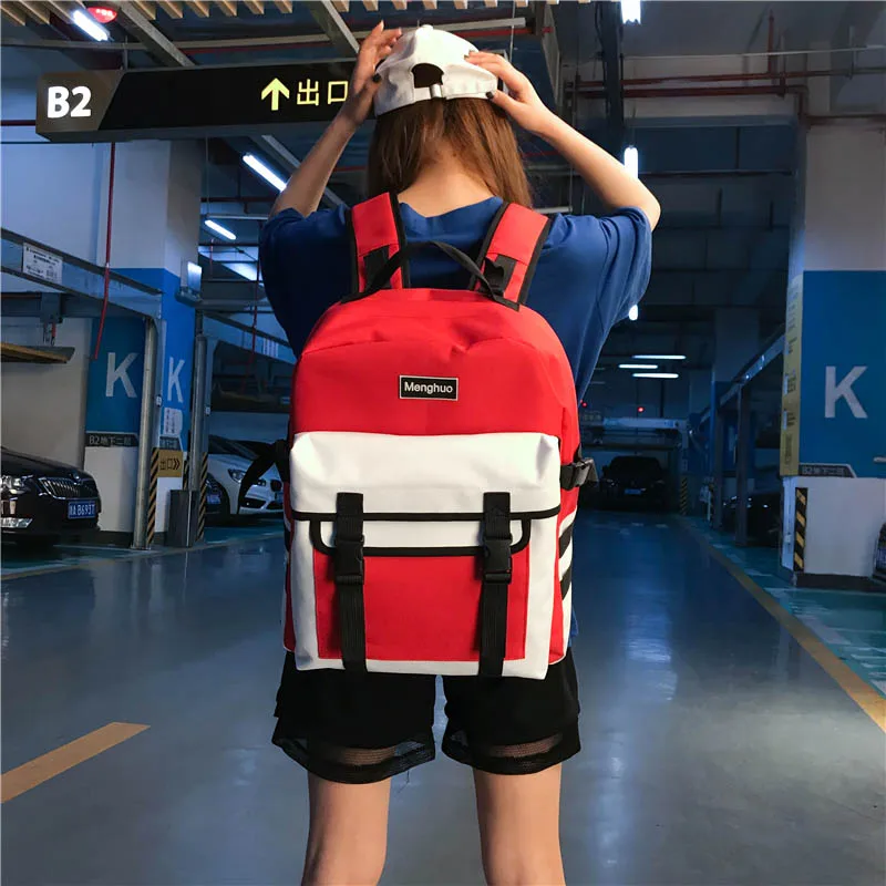 MENGHUO Fashion Black Women Backpack Canvas Men School Backpacks for Teenagers Girls Casual Large Capacity Korean Bags Mochilas (40)