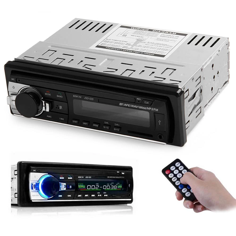 JSD 520 12V Bluetooth Car Stereo FM Radio MP3 Audio Player SD AUX Auto