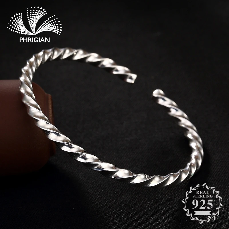 

S990 Fine Jewelry Bangle Solid sterling silver flea market open adjustable vintage retro S925 925 jeweler handmade twisted rope