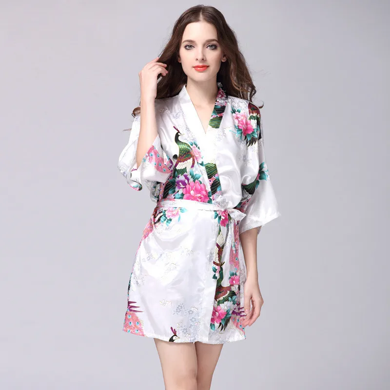 JULY'S SONG женский халат из искусственного шелка атласный Свадебный халат для невесты большой размер сексуальный цветочный халат Короткое Ночное белье женские пижамы кимоно - Цвет: 1