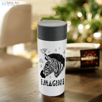 

Personalized BPA Free Plastic Insulated Drinkware Black White Minimalist Zebra Head With Lid Wide Mouth 300ml Water Bottles Gift