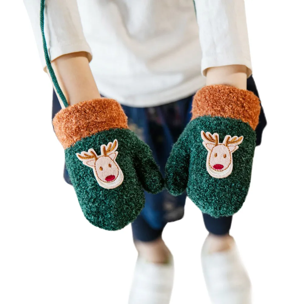 Одежда для малышей мальчиков и девочек маленький принт с оленем; зимние теплые рождественские детские перчатки Зимние перчатки детские штаны для мальчиков и девочек Теплые Перчатки - Цвет: Green