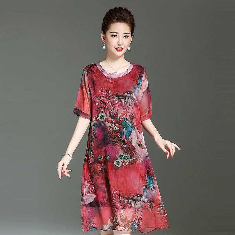 

new women clothing 100% silk dresses print women dresses o-neck national stly clothing maternity dresses pregnancy clothing
