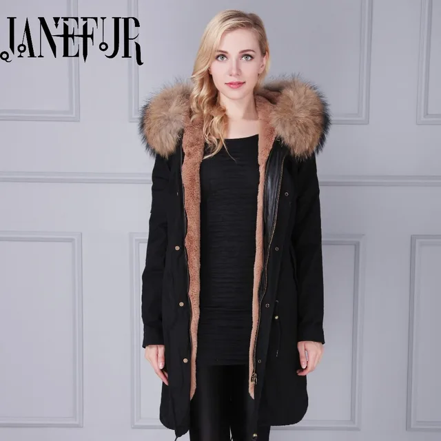 Cheap Wholesale Parka Fur Black Thick Parkas Mujer Plus Size Faux Fur Liner Real Raccoon Fur Collar Hooded Winter Fur Parka 