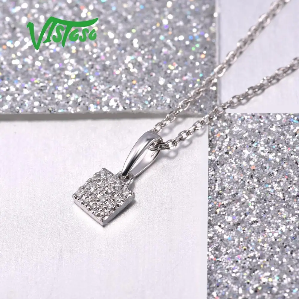 VISTOSO Gold Pendants Women Authentic 14K 585 Rose White Gold Sparkling Diamond Simple Square Pendant Wedding Fine Jewelry pendant necklace gold necklace gold scarab pendant