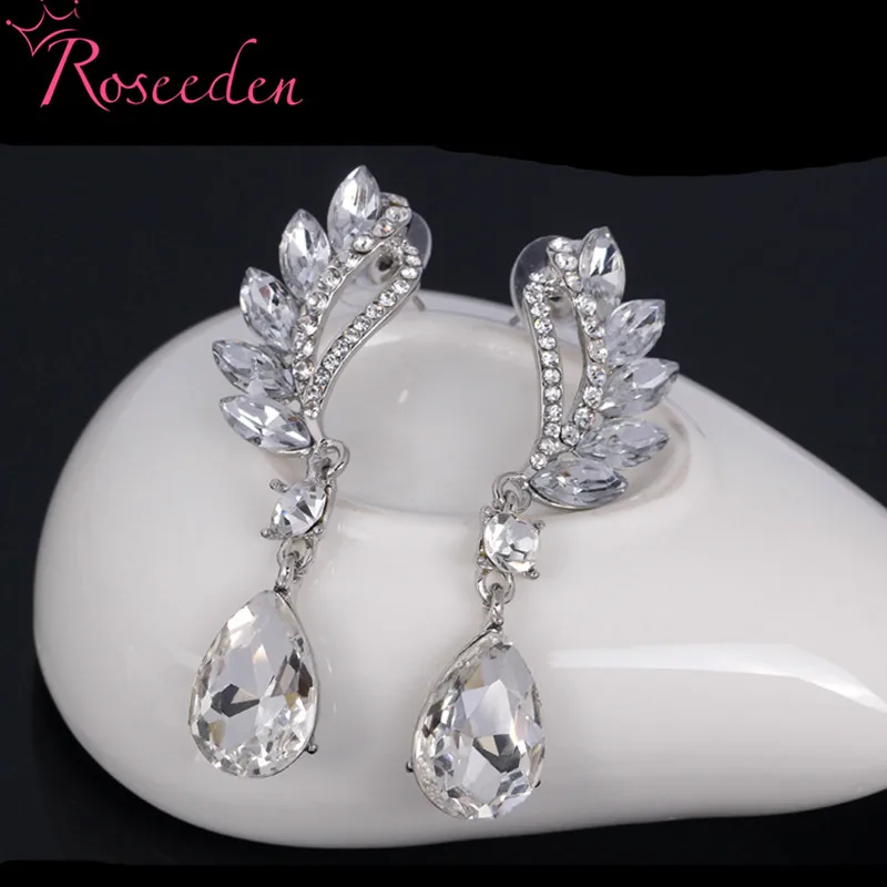 

Luxury Chandelier Earrings for Women Silver/Blue Color Crystal Rhinestone Tear-drop Bridal Long Earrings Wedding Jewelry RE3137