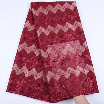 

Red Swiss Voile Lace In Switzerland HIgh Quality Swiss African Cotton Lace Fabric Stoned Nigerian Tule Lace Fabric For Sew F1672