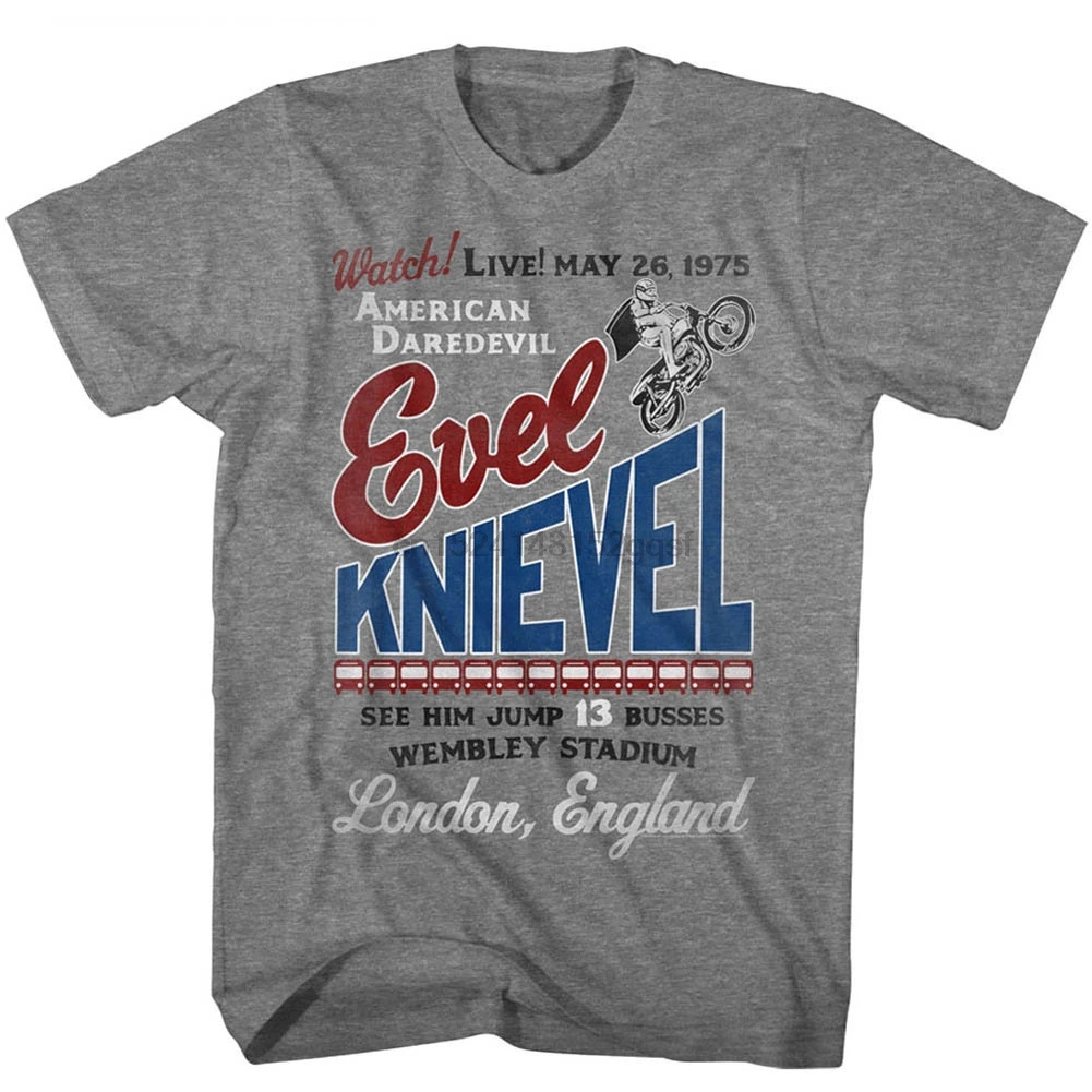 100% забавная Футболка мужская новинка футболка Evel Knievel 13 busses t-shirt | Мужская одежда