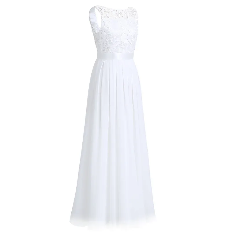 TiaoBug Womens Elegant Flower Floral Printed Sleeveless Bridesmaid Formal Prom Princess Wedding Party White Lace Dress Bridesmaid Dresses