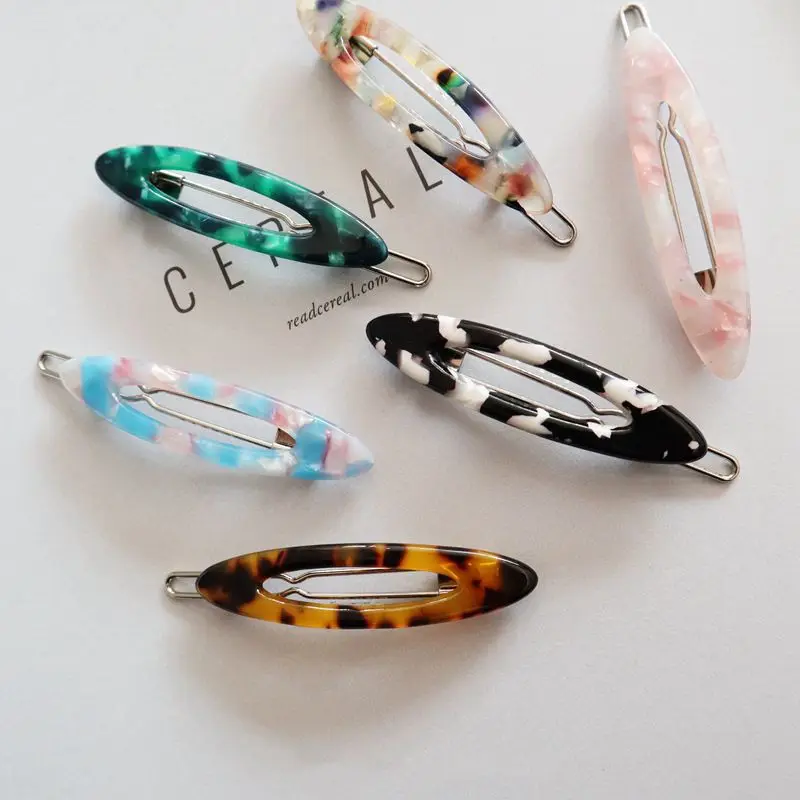 

1 Pcs Korea Vintage Acetic Acid Acrylic Hair Clips Geometric Hollow Oval Marble Hairpin Hair Accessories For Women