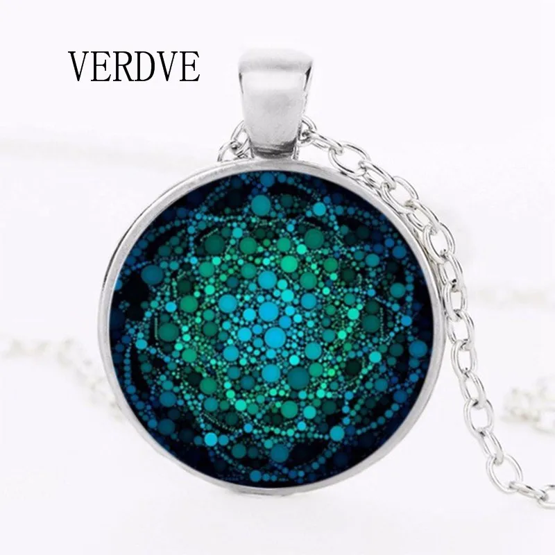 

New Flower of Life Necklace Om Yoga Chakra Pendant Mandala Necklace Fashion Glass Dome Sacred Geometry Women Jewelry