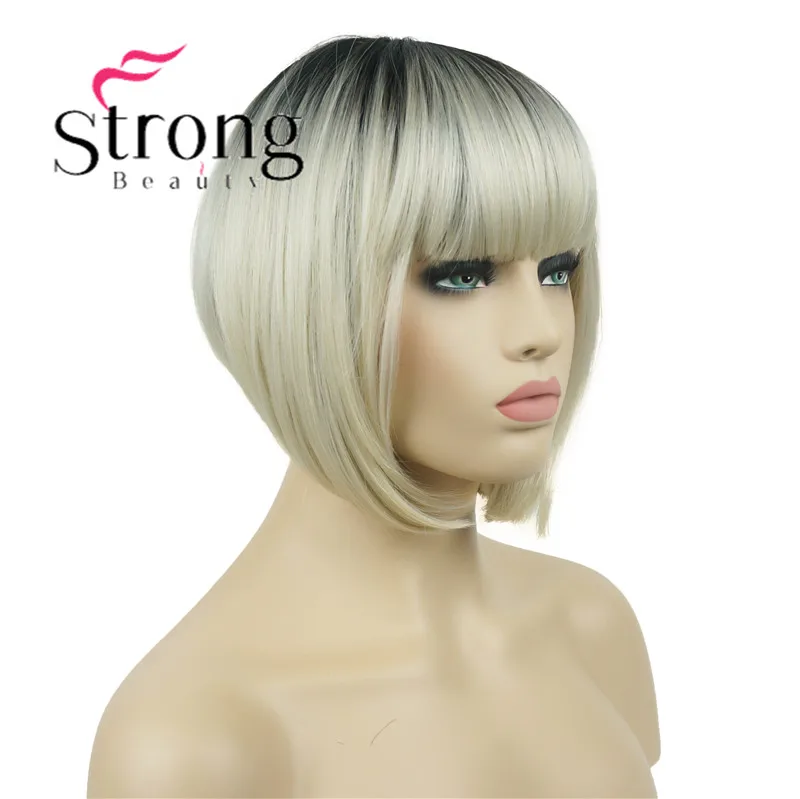 Сильный красота 10 дюймов блондинка с эффектом деграде(переход от темного к Боб термостойкие полный синтетический парик для Для женщин