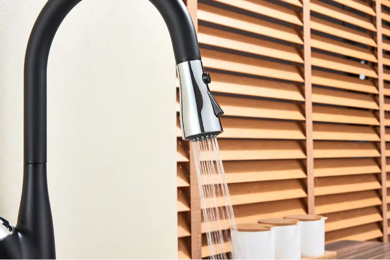 Черный хромированный вытяжной кухонный опрыскиватель кран на бортике выдвижной носик Кухонные смесители с одной ручкой кран для горячей и холодной воды