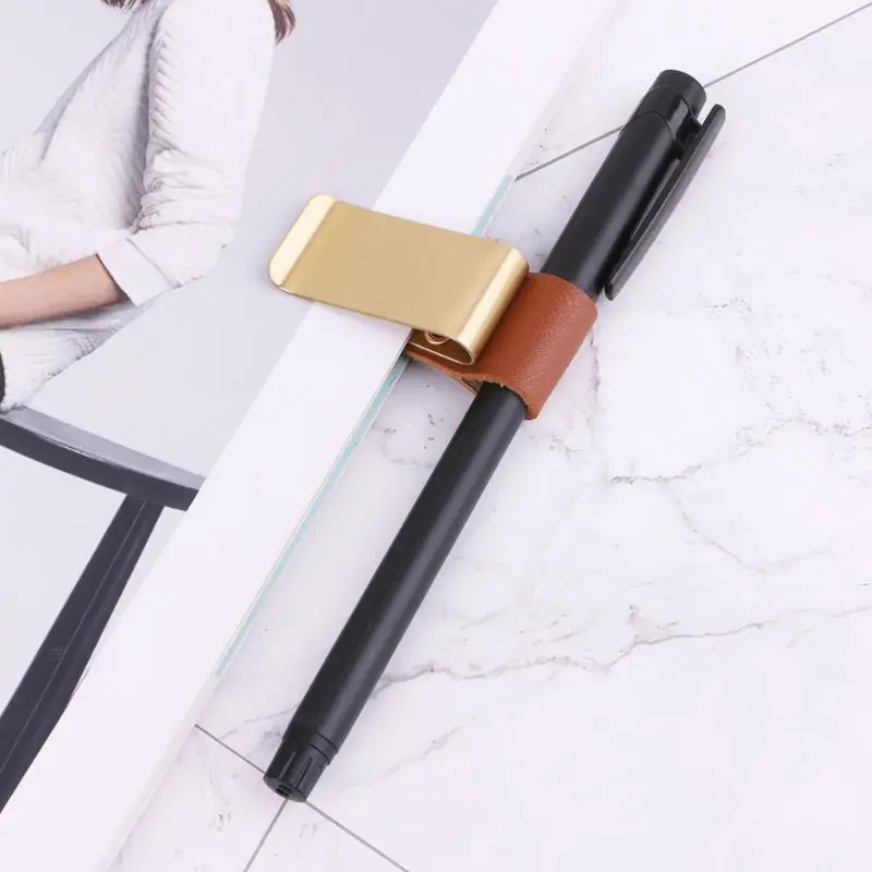 

Handmade Leather Stainless Steel Pen Holder Clip Journal Notebook Paper Folder Oct-8A