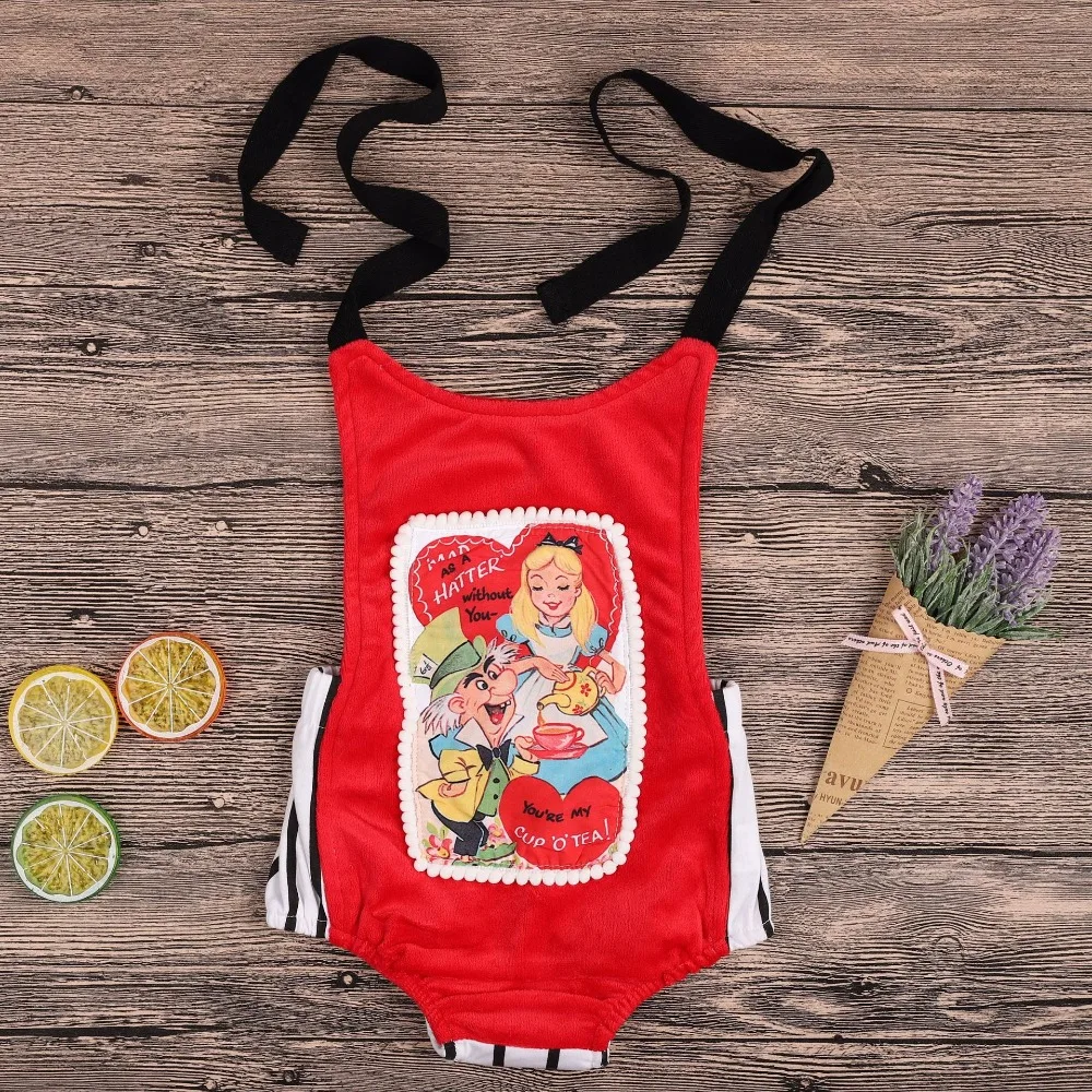 

2018 Baby Onesie Funny Cartoon Red Bodysuit Pretty Backless Strappy Bodysuit Baby Stripe Overalls Baby Girl Bodysuit