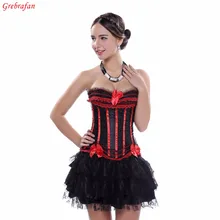 

Ladies Evening Clubbing Stripe Corset Ruffle Trim Hen Padded Cup Bustier with Skirt Sexy Corsets Dress