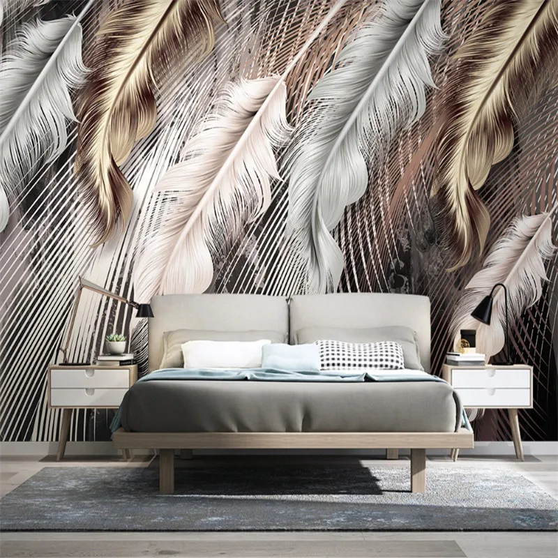 Custom 3d wallpaper Nordic modern minimalist light luxury feather line living room bedroom wall - high-grade waterproof material Custom 3d wallpaper Nordic modern minimalist light luxury feather line living room bedroom wall - high-grade waterproof material
