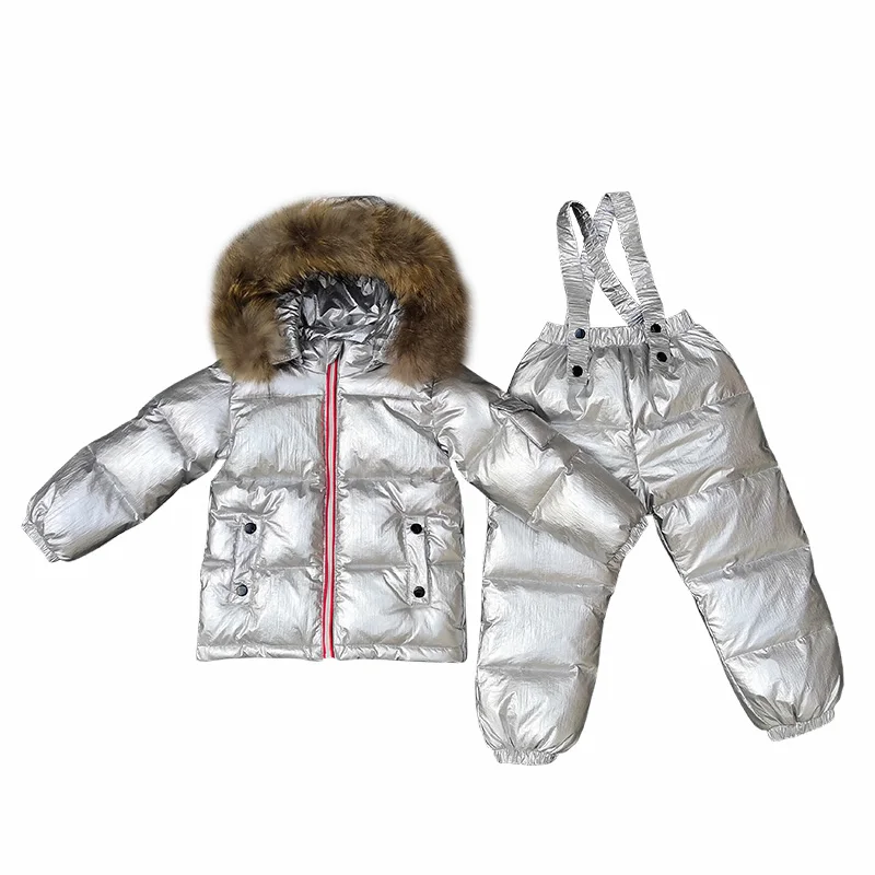 Пальто-пуховик с натуральным мехом и капюшоном для маленьких девочек и мальчиков 2-7 лет, 90 утиных пуха, куртка, парки, штаны, комбинезоны, комплект детской одежды на русскую зиму-30