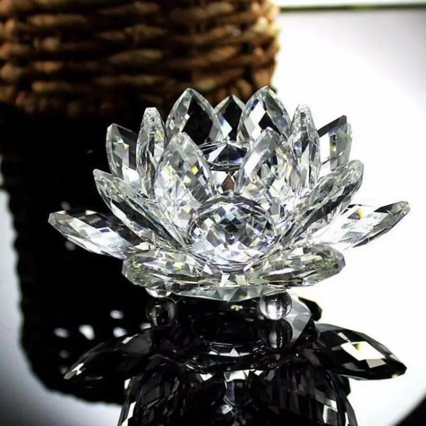 

modern peace purity enlightenment represents Lotus Crystal Glass Figure Paperweight Ornament Feng Shui Decor Collection A30 30+