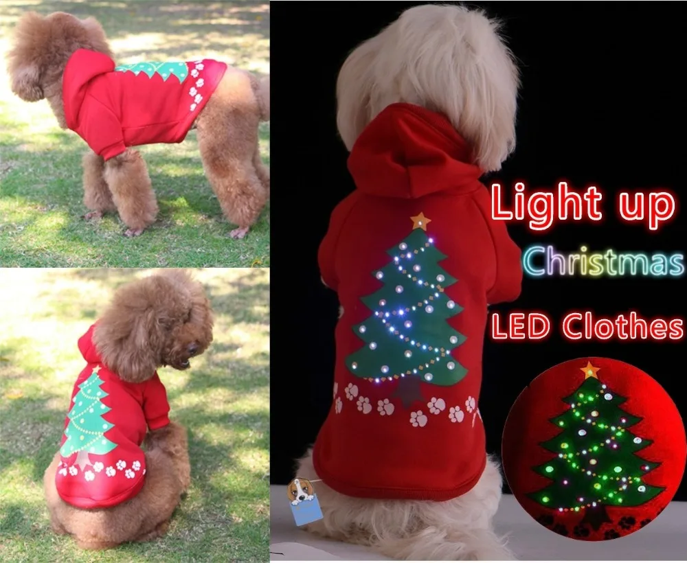 Pet Dog LED Lighted Safe Puppy Clothing Christmas Gift Winter Jacket Hoodie ClothesDog Down