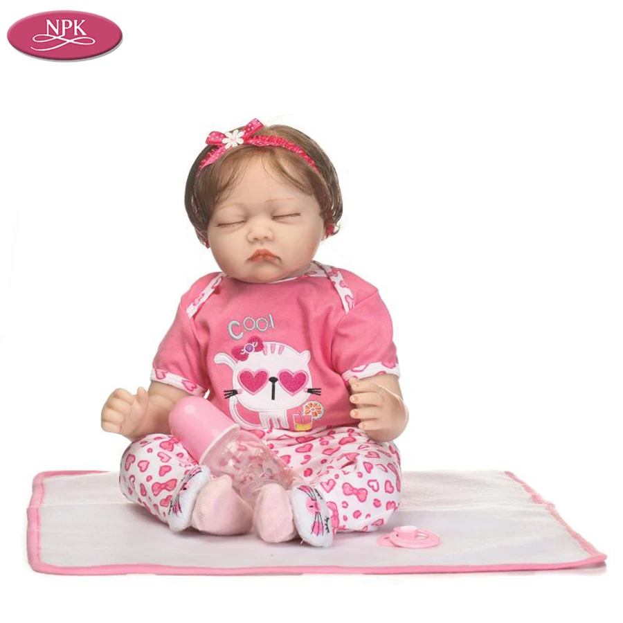 NPK 55CM SIlicone Reborn Baby Doll Girl 22 inch Soft Cloth Body Handmade Lifelike Newborn Sleeping Pink Princess Doll Soft Toys (5)