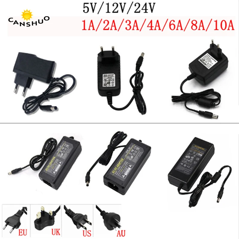 

100-240V AC to DC 5V/12V/24V Power Adapter Transformer Charger 1A/2A/3A/4A/5A/6A/8A/10A 5.5x2.1mm for LED Strip Lamp EU/US/AU/UK