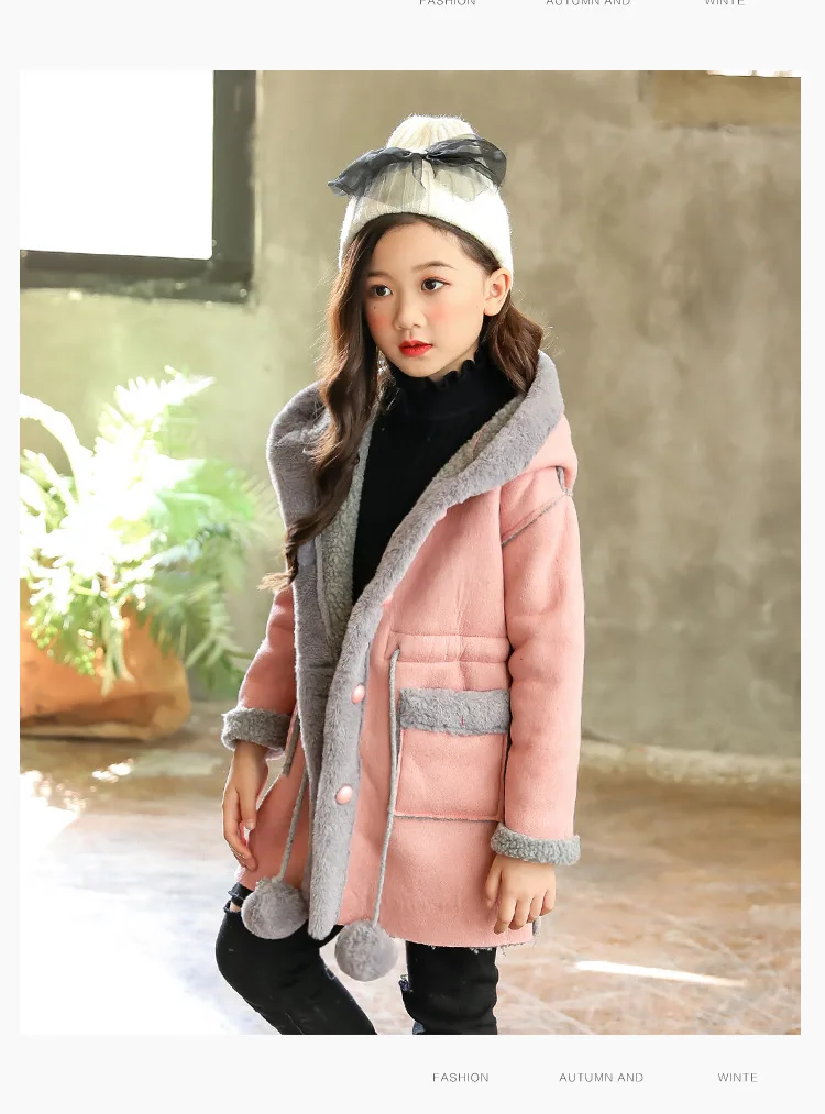 Зимнее пальто из оленьей кожи для девочек г., новое замшевое пальто для девочек, куртка детское бархатное утепленное пальто с капюшоном Детская стеганая куртка