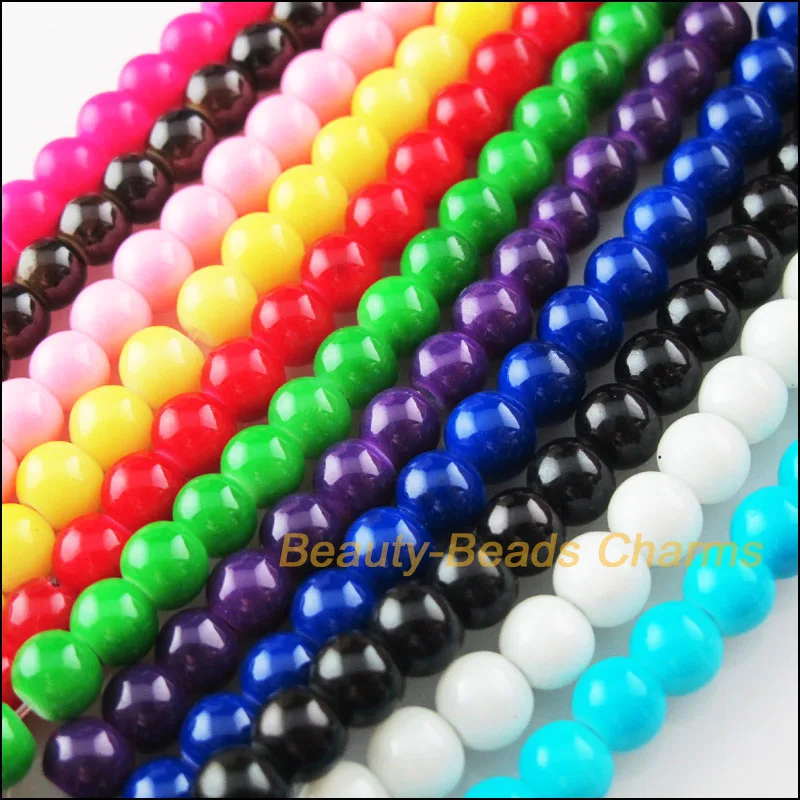 

50Pcs Loose Solid Round Ball Glass Spacer Beads Charms Mixed Colors 6mm