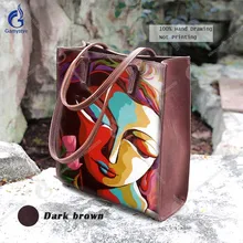 Личность Книги по искусству ручная роспись сумки на плечо Для женщин полный зерна растительного дубления кожи Сумки высокое Ёмкость телефона держатель сумки