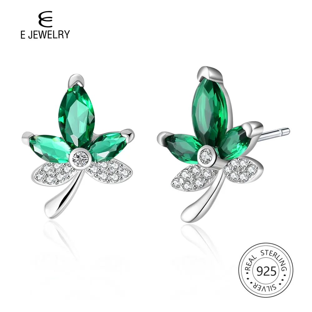 

E Jewelry Maple Leaf 925 Sterling Silver Zircon Earrings Fine Jewelry Anniversary Gifts For Women Girls