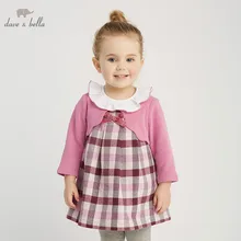 DBM9487 dave bella/весенне-осеннее модное платье для маленьких девочек детское платье для дня рождения детское клетчатое платье