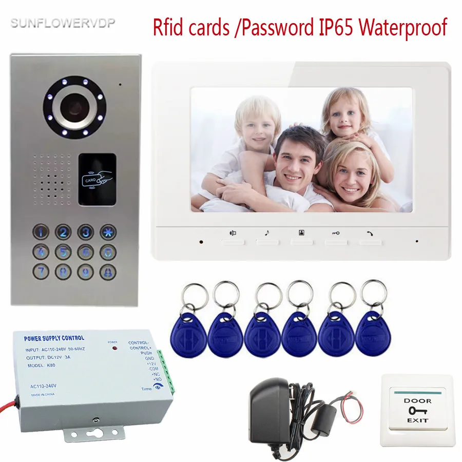 

SUNFLOWERVDP Rfid Keychains Video Intercom System IP65 Waterproof Doorbell With Camera 7 inch Monitor Color LCD Camera Doorbell