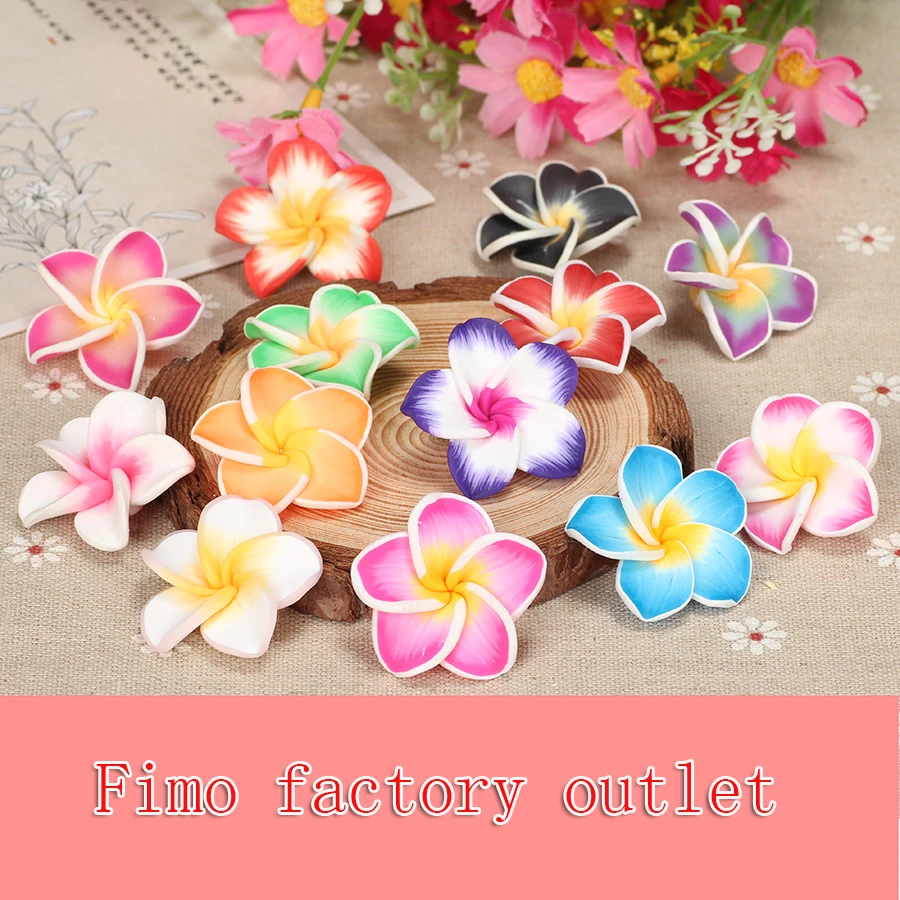 10 Plumeria Polymer Clay Flowers White 30mm