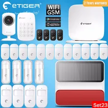 Etiger eTiger Solar Sirena de Destello WiFi/GSM Más Reciente Intruder Antirrobo sistema de alarma gsm sms de alarma y Cámara IP + 12 sensor de la puerta