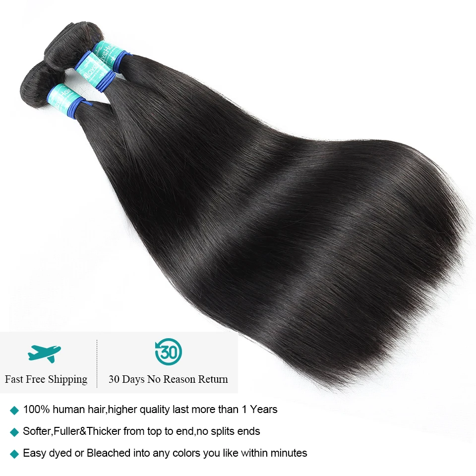 Перуанские прямые пучки волос человеческие волосы плетение 1 шт. можно купить 3 или 4 пучки волосы Remy для наращивания 8-28 дюймов Allove волосы