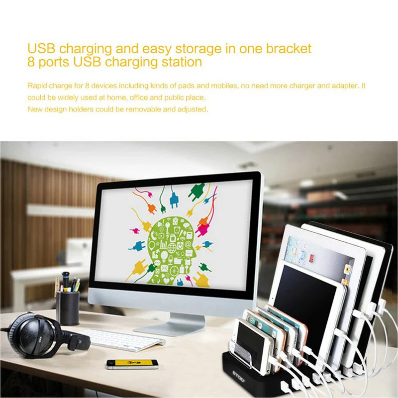 STOD Мульти USB зарядная станция Настольный держатель 8 портов Высокая мощность 96 Вт