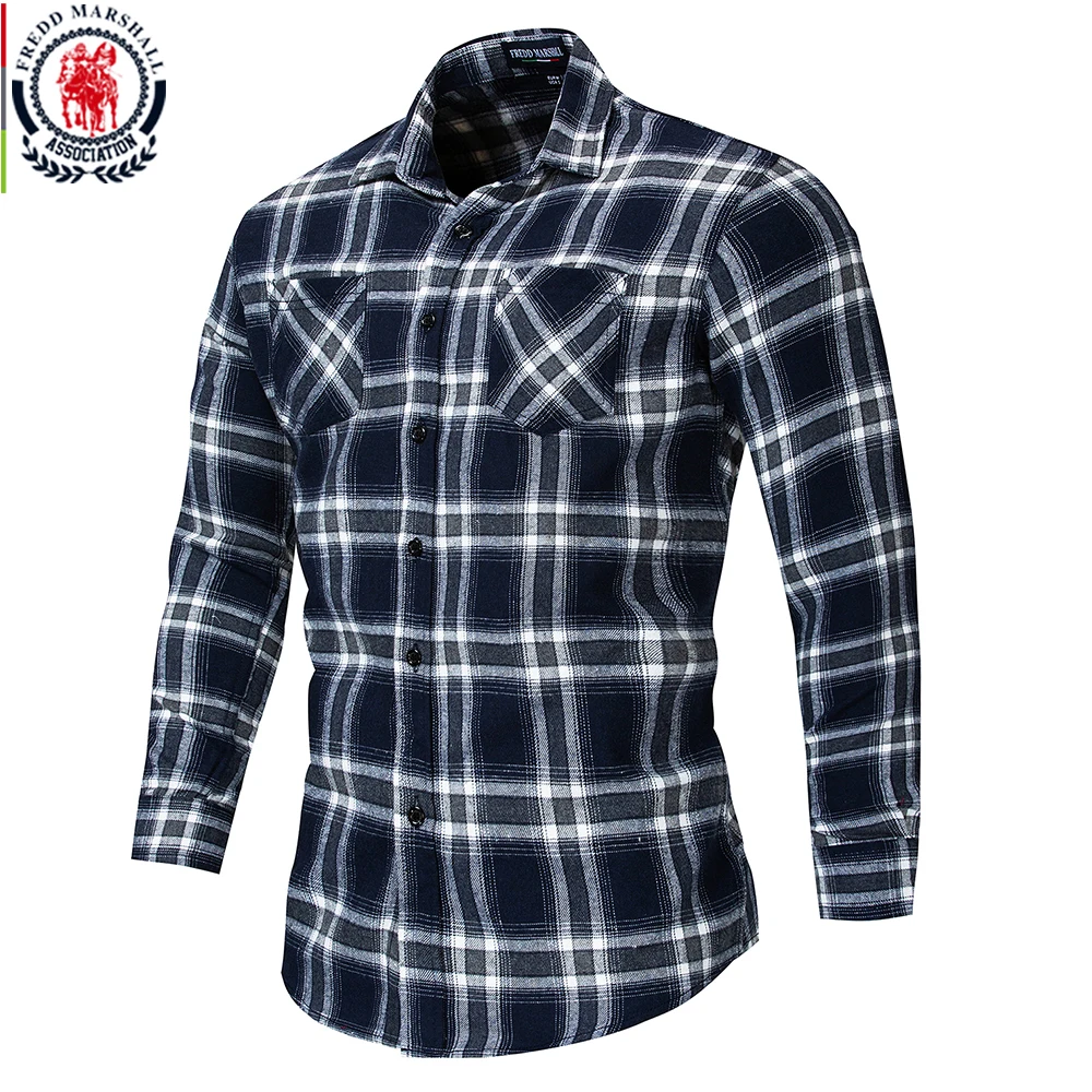 

Fredd Marshall 2018 Autumn Long Sleeve Retro Plaid Shirt Men 100% Cotton Casual Dress Shirts Male Work Shirts Brand Clothes 173