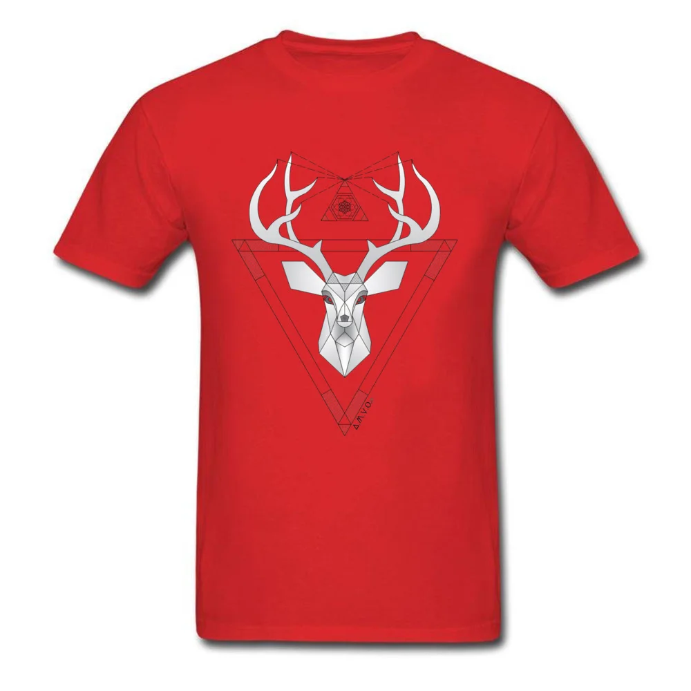 Birthday Geometric Minimal Deer O Neck T-Shirt NEW YEAR DAY Tees Short Sleeve for Men Hot Sale Pure Cotton Printing T Shirt Geometric Minimal Deer red