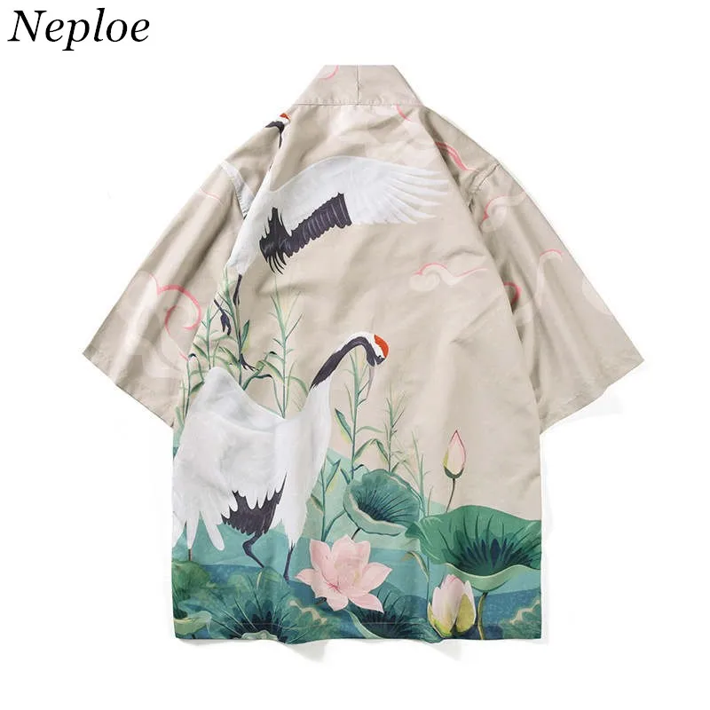 

Neploe 2019 New Japanese Robe Blouse Crane Printed Kimono Cardigan Women Men Shirts Summer Thin Medium-long Kimonos 38116