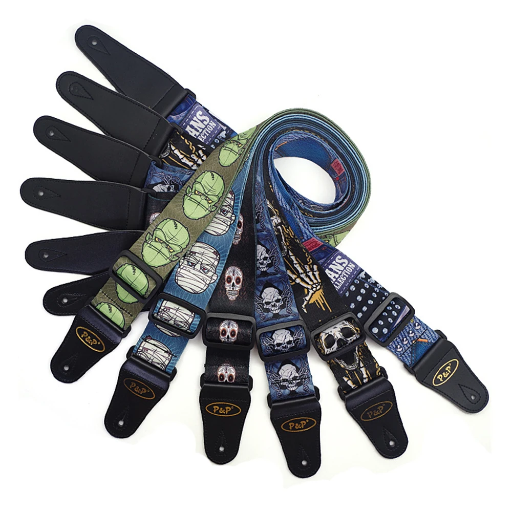 Leather Ends Polyester Guitar Strap Cool Pattern 65 120 cm for For