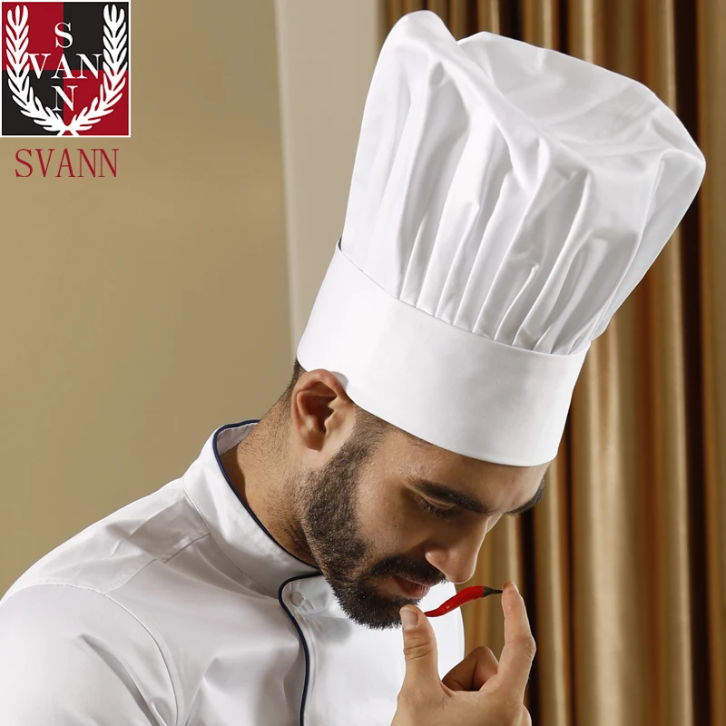 Еда сервис Ресторан толстые моющиеся высокие шеф-повара шляпа чистый хлопок 28 см высокие плиссированные белые повара шляпа