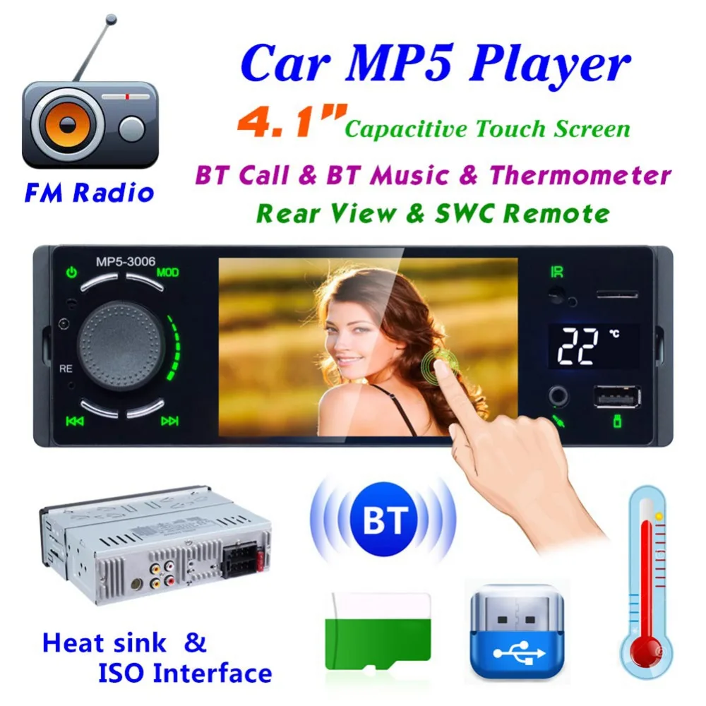 

MP5-3006 4.1 inch 1 Din Car Radio Audio Stereo AUX FM Radio Bluetooth Autoradio Support Rearview Camera With Remote Control