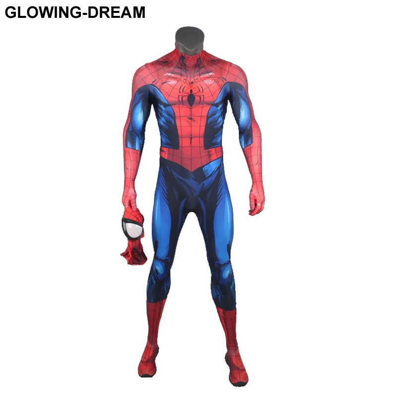 

High Quality New Muscle Shade Ultimate Spider-Man Costume With Big Eyes U-zipper Ultimate Spiderman Zentai Suit Fullbody For Man
