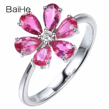 شراءBAIHE الصلبة 14K الذهب الأبيض مجموع 1.04ct H/SI الماس الطبيعي الوردي الياقوت المرأة العصرية غرامة مجوهرات الوردي الياقوت زهرة خاتم