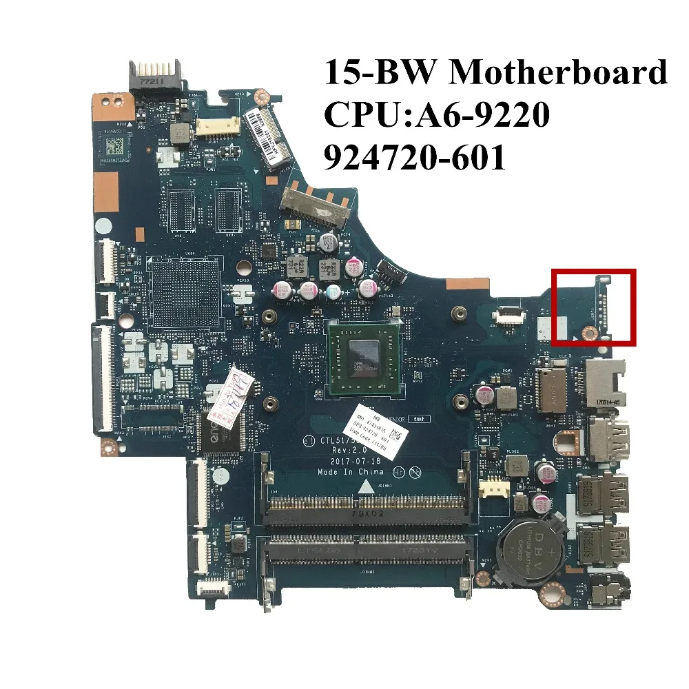 

Excellent For HP 15-BW SERIES Laptop Motherboard A6-9220 CPU DDR4 924720-601 924720-501 CTL51/53 LA-E841P