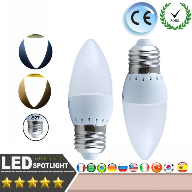 

LED Candle light Energy conservation CE ROSH 6W 8W E14 E27 LED Bulbs chandlier crystal Lamp Ampoule Bombillas LED Candle Light