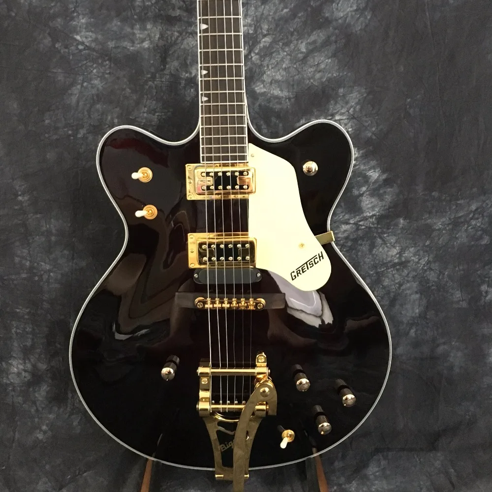 

Human Custom Black / White Gretsch Falcon 6120 Semi Hollow Body Jazz Electric Guitar with gold Bigsby Tremolo