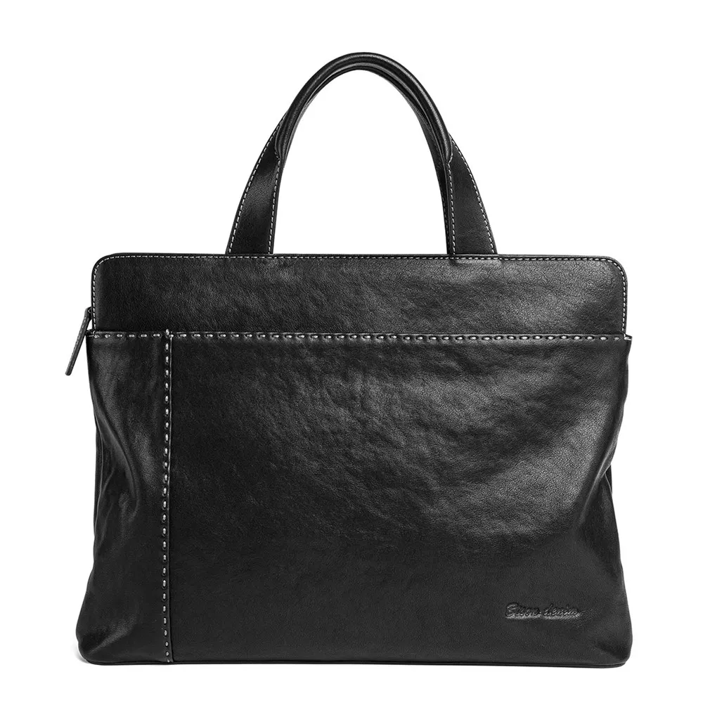 BISON DENIM, натуральная кожа, мужская сумка, 14 дюймов, сумка для ноутбука, высокое качество, мужская деловая сумка с верхней ручкой, роскошный портфель, N2908-3 - Цвет: black